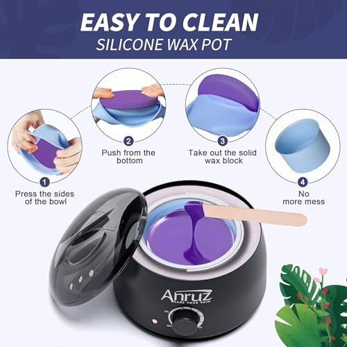 Image of Anruz Waxing Kit for Women Men - Wax Kit for Hair Removal with Silicone Bowl,4 Bags Hard Waxing Beads and 40 Sticks - at Home Use Wax Warmer for Full Body, Bikini, Eyebrow, Face, Sensitive Skin