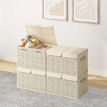 4 Pacotes de Cubos de Armazenamento de Tecido com Alça, Caixas de Armazenamento em Cubo Dobráveis de 25*30*42 CM, Cestas de Armazenamento para Prateleiras