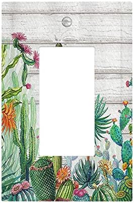 Western Cactus Rustic Green Tropical Plant Leaf Single Rocker Wall Plate Decorative 1 Gang Decora Light Switch Cover GFCI Electrical Faceplate Outlet Cover Wallplate for Bathroom Home Decor