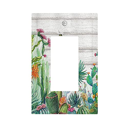 Western Cactus Rustic Green Tropical Plant Leaf Single Rocker Wall Plate Decorative 1 Gang Decora Light Switch Cover Gfci Electrical Faceplate Outlet Cover Wallplate For Bathroom Home Decor #TOP1