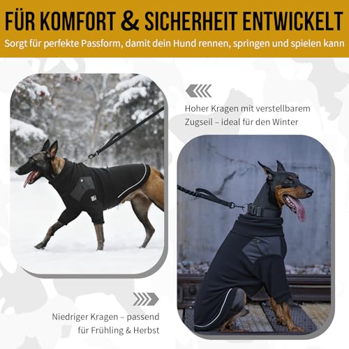 OneTigris Hundepullover, Hundemantel Fleece mit Beinschlaufe und Geschirrloch, Praktisch für die Ausscheidung, Rollkragen Strick Pullover, Recyceltes Polyester, Stretch Hundejacke, S, 8.5-12.5kg