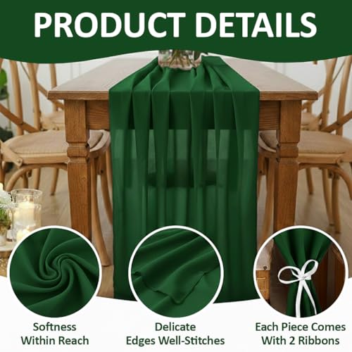 Pack of 10 Chiffon Table Runners 29 x 120 Inch, 10Ft Long - Hunter Green by MDS - Used condition - Image 5