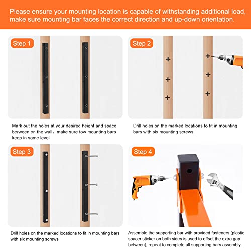 Ultrawall Wall Mount Wood Organizer And Lumber Storage Metal Rack With 3-Level - Indoor & Outdoor Use, 4 Pack #TOP2