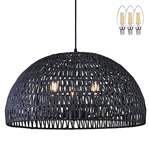 AyshwillDec 24" Black Woven Pendant Light Boho Chandelier Dome Rustic Farmhouse Chandelier Wicker Pendant Light Rattan Light Fixture for Dining Room Living Room Bedroom Kitchen Island Foyer(Bulb Incl) AyshwillDec 24" Black Woven Pendant Light Boho Chandelier Dome Rustic Farmhouse Chandelier Wicker Pendant Light Rattan Light Fixture for Dining Room Living Room Bedroom Kitchen Island Foyer(Bulb Incl)