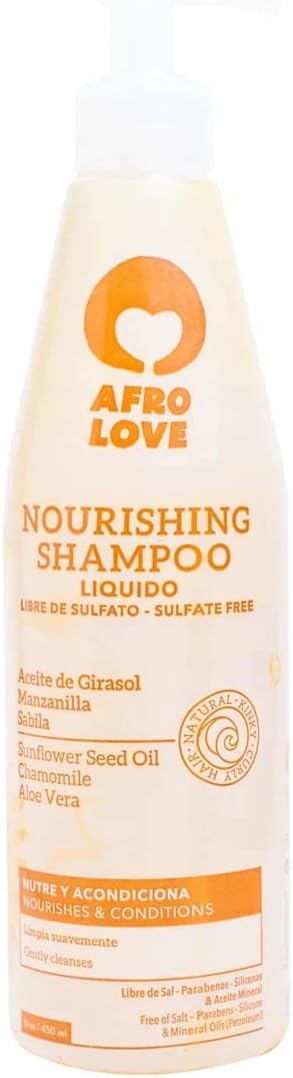 Afro Love Nourishing Shampoo 16oz โ Hydrating & Gentle Cleanser for Curly, Kinky, & Coily Hair โ Sulfate-Free, Paraben-Free, with Sunflower Seed Oil, Chamomile & Aloe Vera โ Softens & Restores Shine