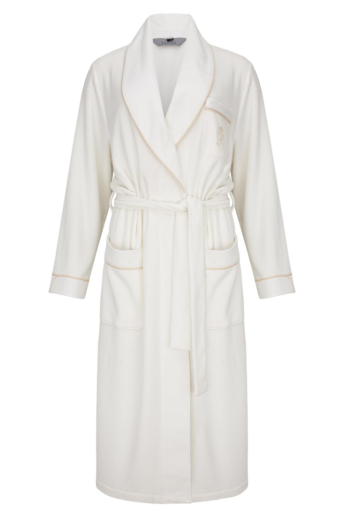 RE-650 Damen Morgenmantel, Hausmantel, Bademantel aus 80% Viskose, kuschelig weich und warm, elegant, Ecru