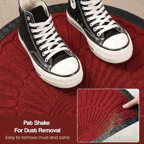 Image of Yellow Weaves Semi Circle Door Mat for Home Entrance, Half Moon Outdoor Rubber Mat - Non-Slip, Anti Skid Half Circle Foot Mat, Dirt Trapper, Heavy-Duty, Waterproof Main Doormat, 45x70 cm | Red