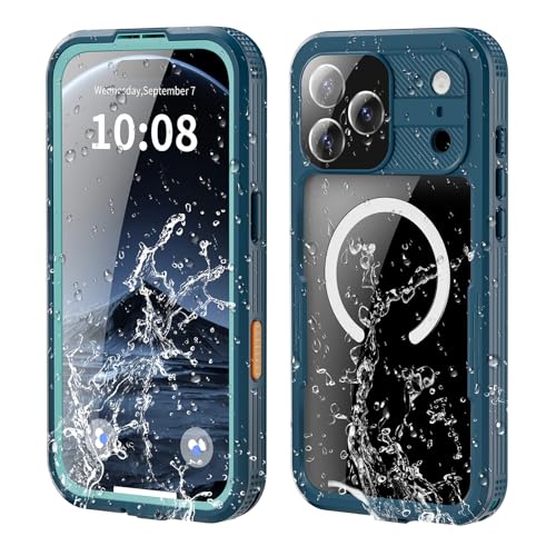 Omio Capa à prova d'água para iPhone 17 Pro Max compatível com MagSafe, capa magnética à prova d'água IP68 subaquática protetora de tela integrada à prova de choque de grau militar para homens