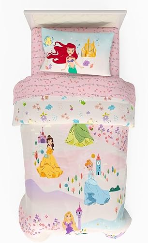 Franco Disney Princess - Juego de sábanas y edredón súper suaves y acogedores para niños, tamaño individual (producto 100% con licencia oficial)