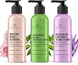 Botanic Hearth Relax & Renew Body Wash Set – British Rose, Lavender & Calendula Neem, Travel-Size 3-Pack, Gentle Cleansing Shower Gel – 4 fl oz Each