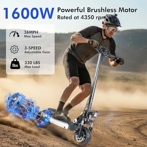 Electric Scooter Adults,1600W Fast Scooter,36 MPH Top Speed & 40 Miles Long Rang,10″ Off-Road Kick Scooter with Suspensions, Folding E Scooter for Teens and Adults,Commute Scooter