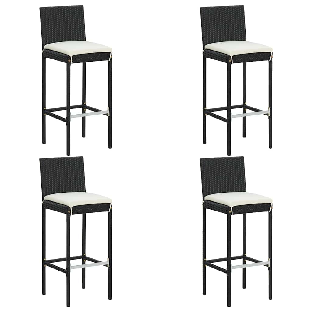 Set de Bar para jardín ratán sintético Negro con 5 Piezas, Mesa Redonda Acero Recubierto y 4 taburetes con Cojines, Ideal para terraza, Patio, reunión y Descanso al Aire Libre