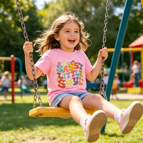 Image of Toddler Girls T Shirts Sassy Little Soul Graphic Short Sleeve Shirts 2-7 Years Cotton Baby Girl Retro Daisy Tees Clothes