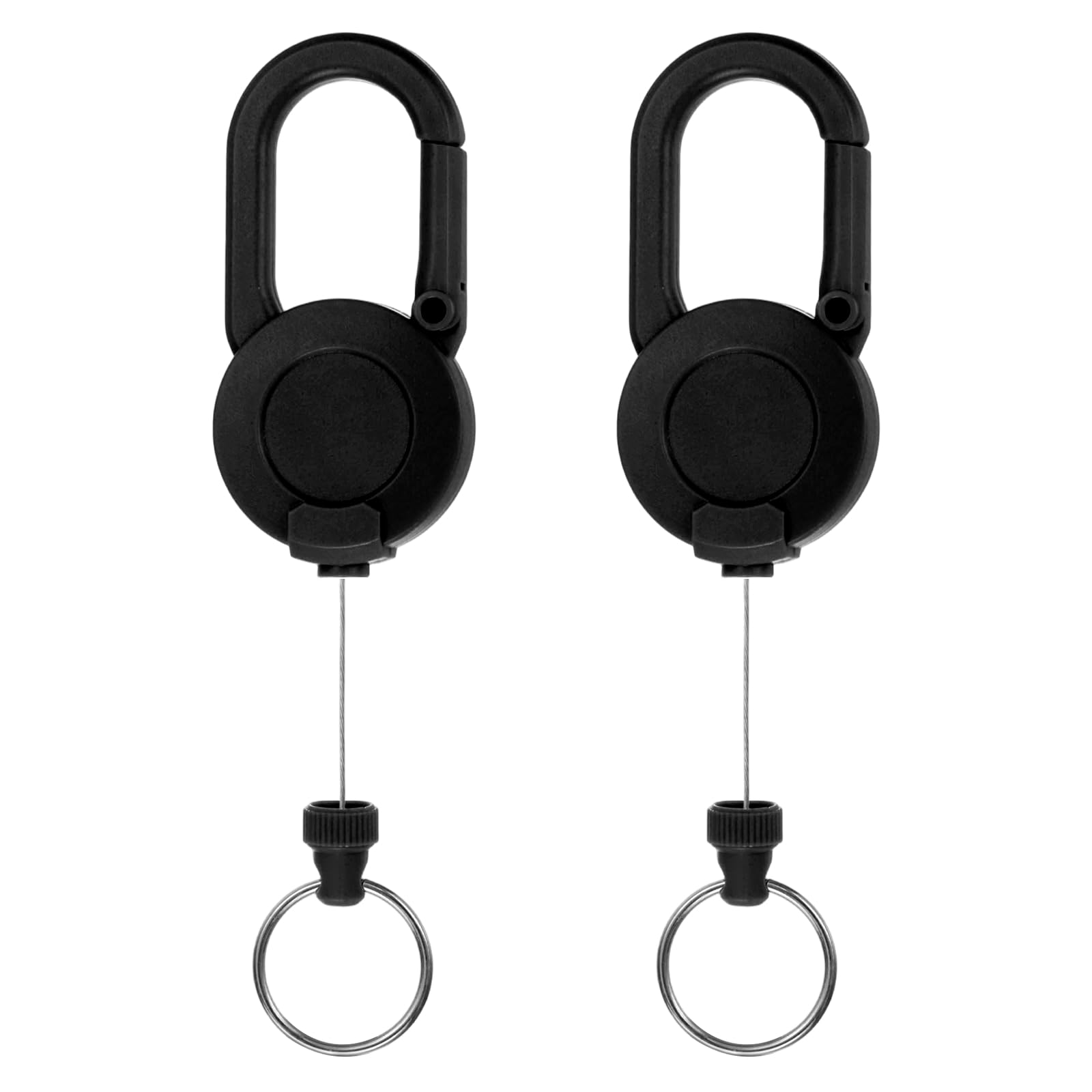 PATIKIL Heavy Duty Retractable Keychain, Retractable ID Badge Holder Reel with 23.6" Steel Cord Key Ring Clip & Round Clasp for ID Cards Keys Golf Fishing Items, 2 Pack (Black)