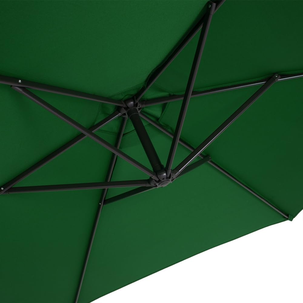 Kingsleeve® Sombrilla de Jardín Brazil 300 cm Aluminio Inclinable Manivela con Soporte Protección UV50+ Parasol Giratorio Funcional Balcón Terraza Verde