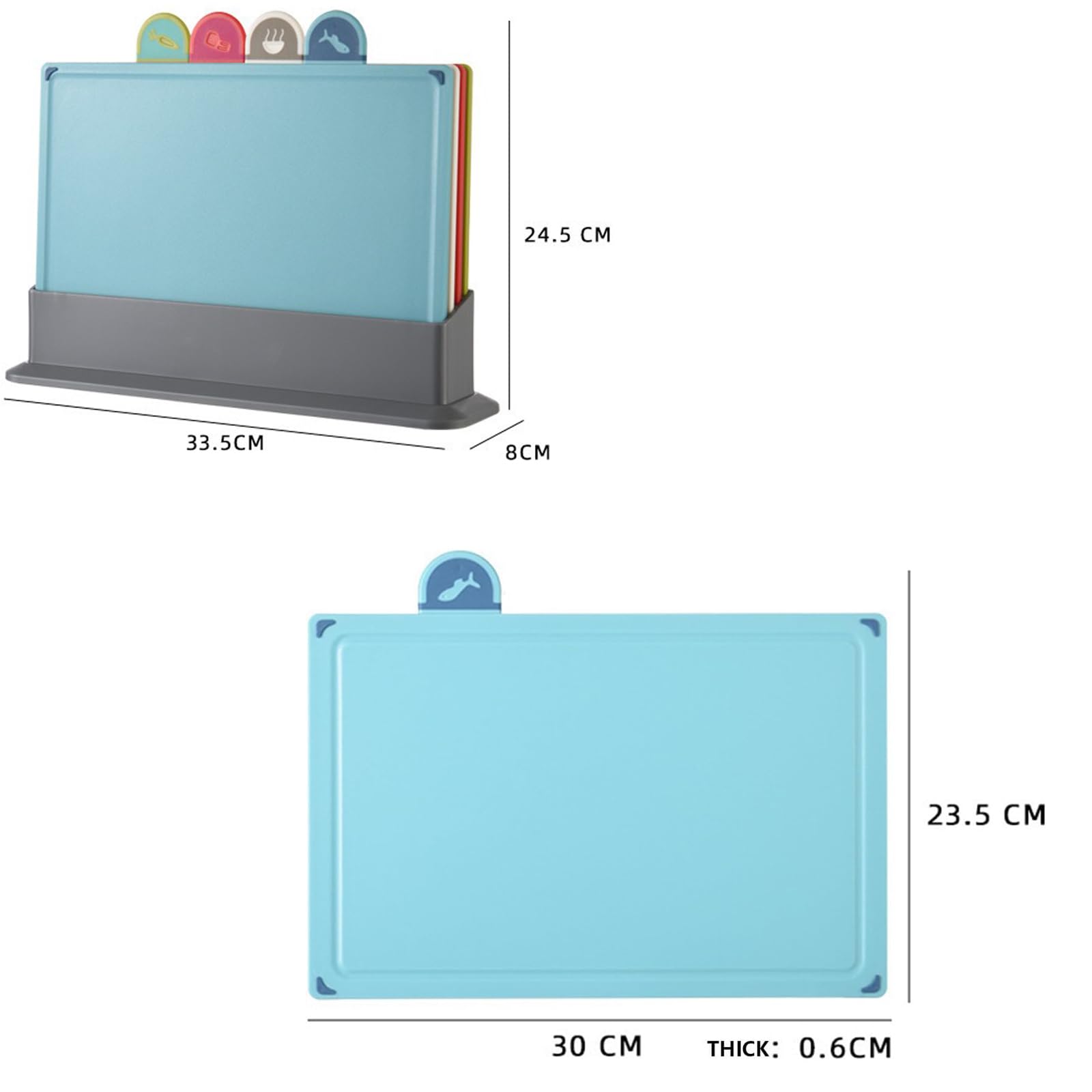 Schneidebrett-Set, Schneidebretter mit Ständer, rutschfeste Bretter für Küche, Kunststoffbrett-Set für Fleisch, spülmaschinenfest, 33,5 x 24,5 cm
