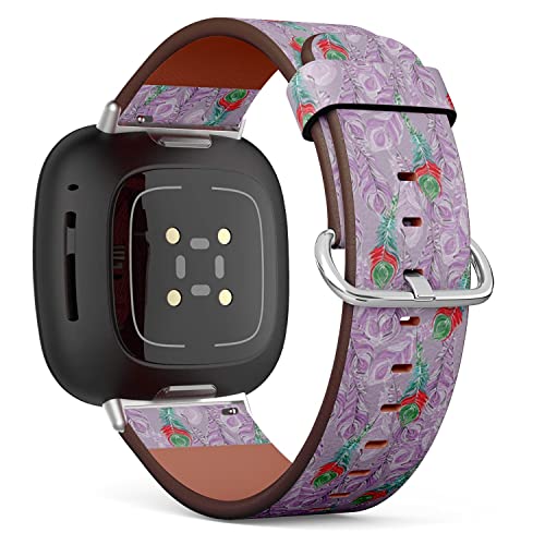 CJBROES Replacement Leather Watch Band, Compatible with Fitbit Versa 3 and Fitbit Sense of Wristband Bracelet Accessory - lilac feather
