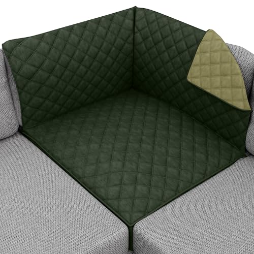 Sofa Shield® Couch Sectional Covers for Dogs, Reversible Furniture Protector with Strap, Stain and Tear Resistant Cushion Cover, 30x30 inch Seat, Machine Washable Slipcover, Pets, Hunter Green Sage