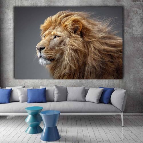 Tableau lion crinière au vent pour une déco de salon chaleureuse