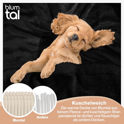 Blumtal Premium Sherpa Kuscheldecke flauschig 150x200 cm - Oeko-Tex zert. Sofa Decke mit Dicker Sherpa-Innenseite - super Flauschige Decke extra dick und wärmend - Sofadecke kuschelig - Schwarz