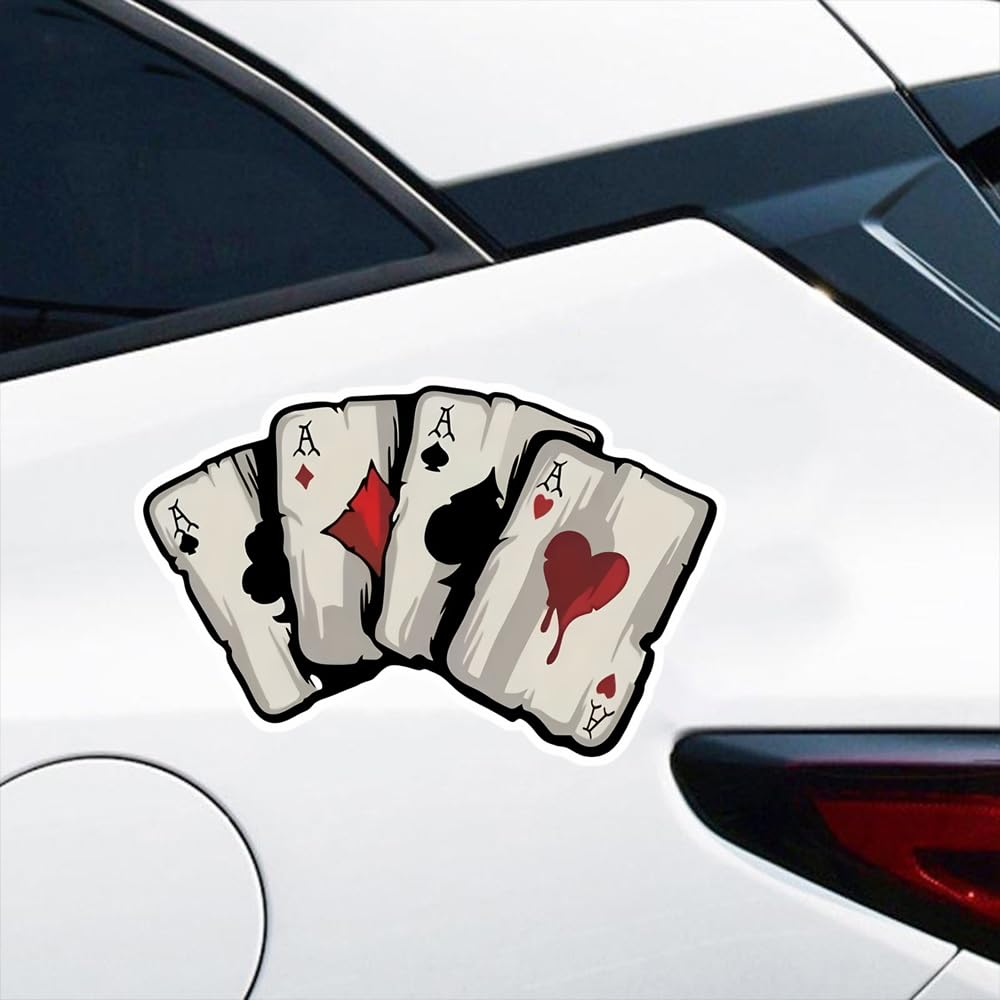 2 adesivi con asso di picche, cuori, club e diamanti, 14 x 9 cm, accessori esterni in vinile impermeabile, adesivi divertenti per auto, camion, moto, pareti, laptop e altro | CZ53