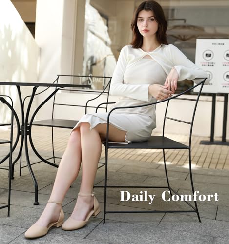 Ankis Closed Toe Heels for Women, Black Nude White Gold Silver 1 Inch Women's Flats Low Block Heel Women Dress Shoes Womens Pumps Work Shoes with Ankle Strap for Spring Fall3