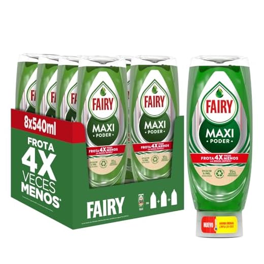 Fairy Maxi Poder Lavavajillas Liquido a Mano, 4.3 L (8 x 540 ml), Con Poder Antigrasa, Limpieza Facil Platos, Ollas Y Sartenes Mas Grasientas