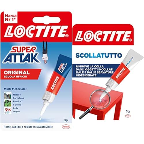 Pacchetto di Loctite Super Attak Original Scuola e Ufficio, 1 x 3 g + Loctite Scollatutto, Rimuovi colla in tubetto per tutte le superfici, Rimuove qualsiasi colla cianoacrilica, 1x5g