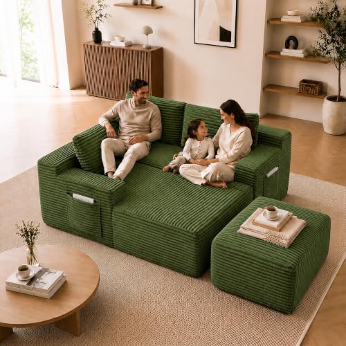 Image of Boneless Couch, Modular Sectional Couches for Living Room, U-Shaped Cloud Couch Sofa with Deep Seat, Fluffy Corduroy Upholstered Corner Sofa