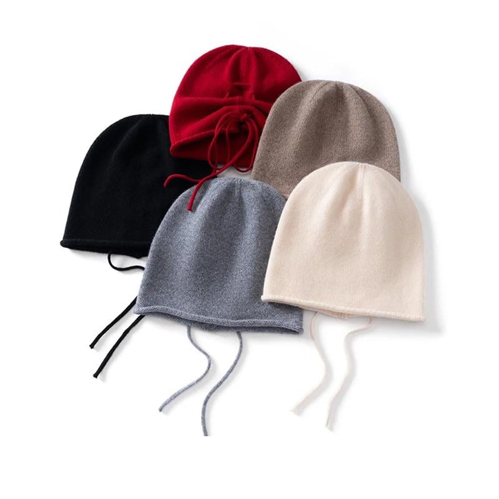 Czapka z dzianiny Czapki dziane klasyczne, Czapka dzianinowa unisex z wełny merynosów ze ściągaczem i zawiniętym brzegiem, wielokolorowa(Red)
