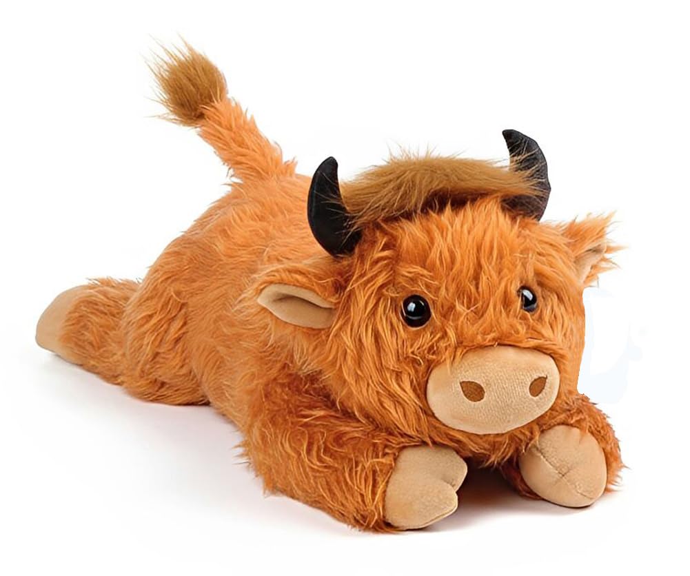 QIMANGAL Weighted Highland Cow Stuffed Animals for Kids Cuddle Animals Plush Toy for Teens Adults Large Brown Kawaii Plushies Pillow with Soft Fur (20" 3.5 lbs)
