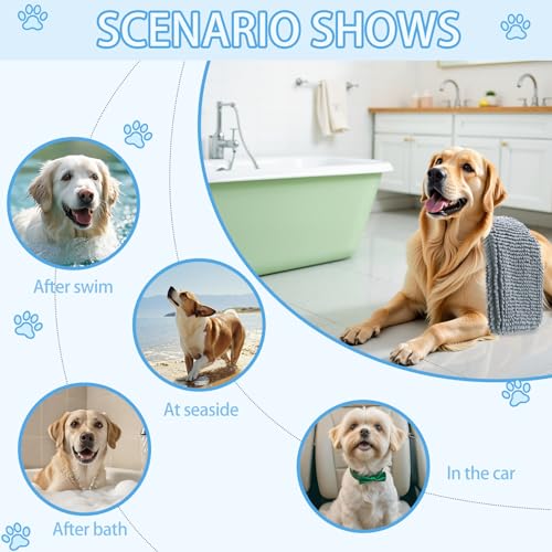 Image of OLANLY Chenille Dog Bath Towel 38x15, Ultra Absorbent Quick Dry Pet Towel, Extra Soft Washable Plush Towel for Large Dogs & Puppies, Indoor Outdoor Use, Grey