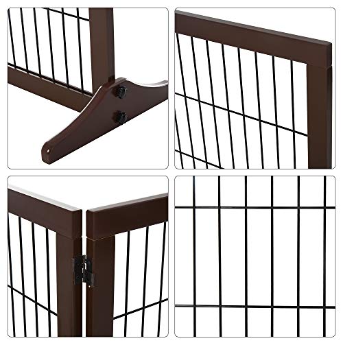 PawHut Absperrgitter Hund Freistehendes Schutzgitter mit Füßen 185 x 71 cm Holz Hundegitter Treppenschutzgitter Treppengitter Hundeabsperrgitter für Treppen, Türen, Küche, Flur, 3 Paneelen, Braun