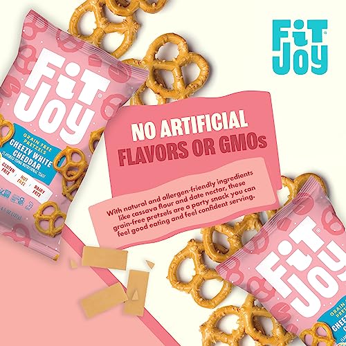 Image of FitJoy White Cheddar Pretzels (Pack of 6, 4.5 Oz) - Dairy, Nut & Gluten Free Snacks - Grain Free Cassava Root & Chickpea Flour Vegan Pretzel Twists - Classic Snack Pretzels for Moms and More