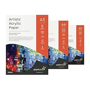 Artists' Acrylic Paint Paper 300GSM Cold Pressed A3 (Pack of 5) + A4 (Pack of 10) + A5 (Pack of 15) for Acrylic, Watercolour, Gouache, Ink, Art Painting, Drawing for Artists' & Amateurs