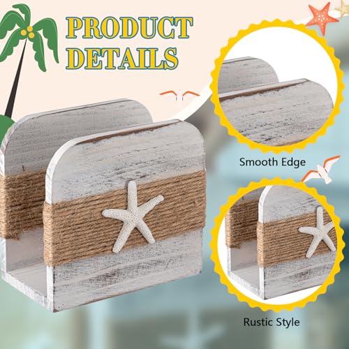 Image of Natural Wooden Napkin Holder, Farmhouse Napkin Holders Upright Wooden Tissue Dispenser for Kitchen Dining Room Table Decor Indoor & Outdoor Use (Beach Style,White)