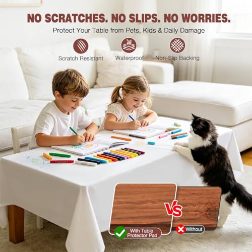 Table Protector Pad for Dining Room Table, Waterproof Heavy Duty Table Pad Under Tablecloth with Flannel Backing, Heat Resistant Non Slip Vinyl Table Cover Protector, Cut to Fit Rectangle 72 x 54 Inch by Gsonia - Used condition - Image 5
