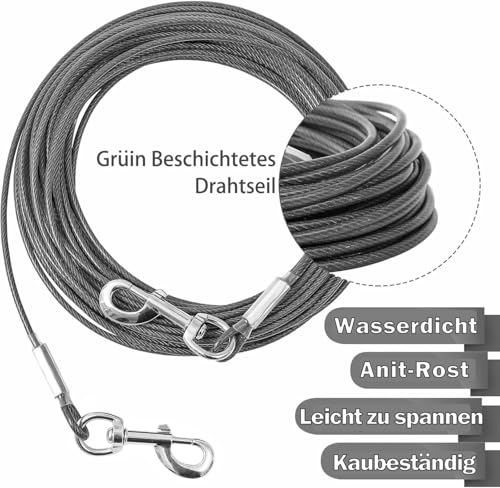 Mi Metty Tie-Out Leinen für Hunde,3/6/9/15m Kausichere Hundeleinen,Tie Out Cables Hofleine Für mittlere bis große Hunde (Dark Grey, 10ft(3M))