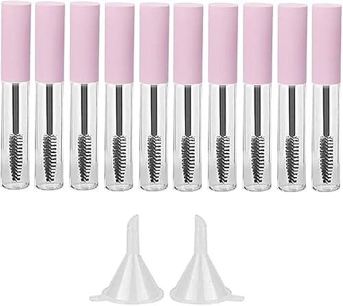 Mini botella vacía de tubo de rímel de 0.3 fl oz con tapa rosa cepillo de varita de pestañas e inserciones de goma para cosméticos hogar y viajes,