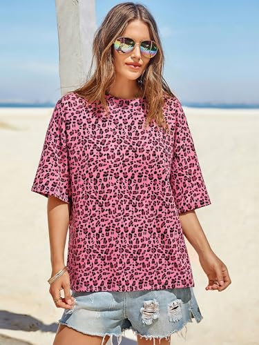 Image of Tankaneo Womens Oversized Tshirts Summer Casual Short Sleeve Crew Neck T Shirt Loose Fit Side Slit Tee Tops