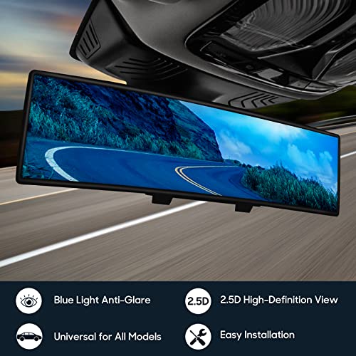 Image of 12'' Rear View Mirror, Blu-Ray Car Mirror, Anti-Glare Easy To Install