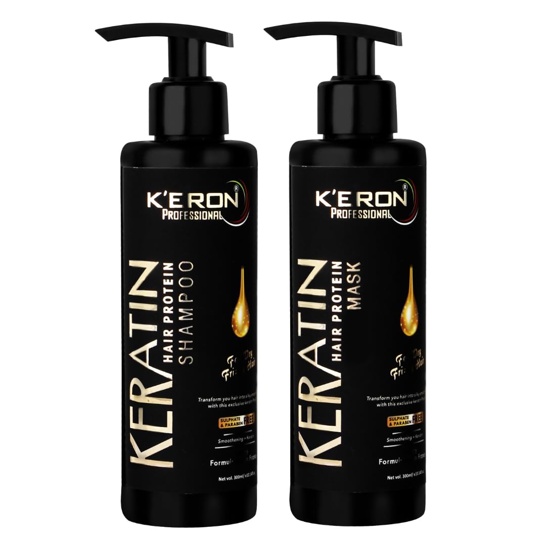 Keron's Professional Keratin Sulphate-Free Shampoo and Hair Mask Combo Pack (300ml Each) | Nourishing, Strengthening | Damage Repair for All Hair Types