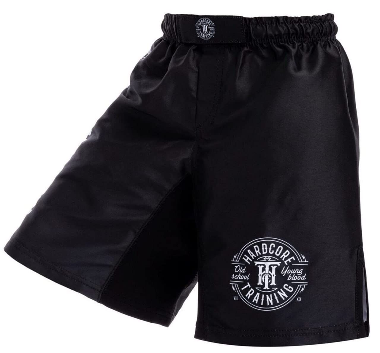 Hardcore Training Kids Boks Aktywne Spodenki Szorty BJJ Fitness Bieganie Trening Ćwiczenia Odzież Sportowa (DE/NL/SE/PL, Wiek, 14 lat, Regularny, Biały Czarny)