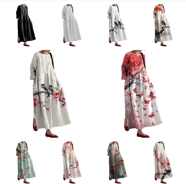 Maxi Dress for Women Plus Size Chinese Ink Wash Style Floral Dress Casual Baggy Dress - Image 3