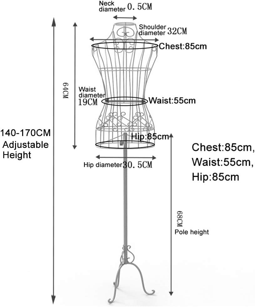 Black Metal Wire Frame Female Dress Form Mannequin Freestanding Clothing Display Stand Adjustable Height Interesting(B)