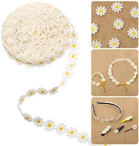 10 Yards Daisy Ribbon DIY Daisy Flower Trims Daisy Decorating Lace Trims Sun Flower DIY Ribbon Lace Daisy Sewing Embroidery Crafts for Wedding Dress Hair Band Clothes Decoration
