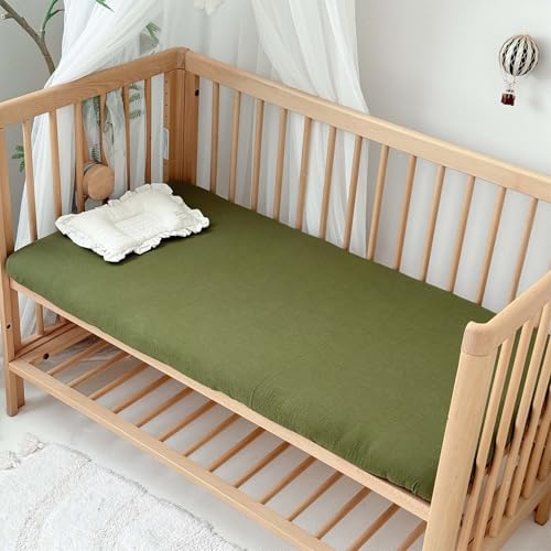 Image of Muslin Crib Sheets 2 PCS,100% Cotton Soft & Breathable Fitted Sheets for Baby Girls & Boys,Standard Crib & Toddler Mattress (52 inchx28 inch,Green)