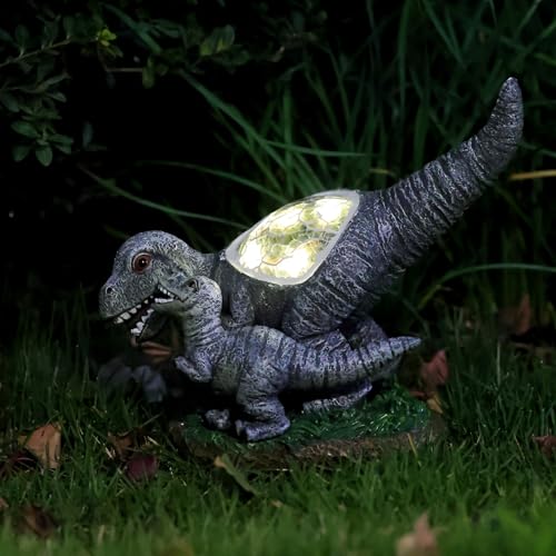 Rezpuao Garden Statue Dinosaur,Solar Dinosaur Decor for Outdoor,Resin Dinosaurs Figurine with Solar Light for Patio,Balcony,Yard,Lawn Ornament,Perfect Garden Gift