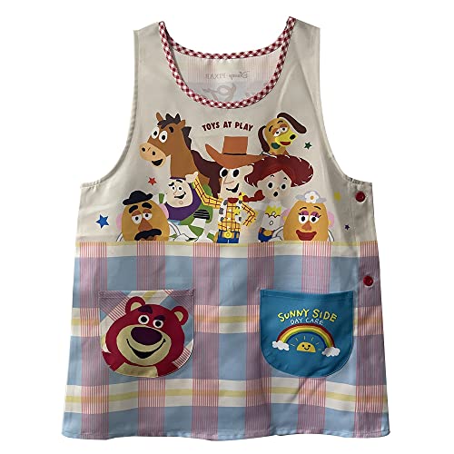 [Hedbroli] キャラクター エプロン 保育士 スモック レディースエプロン アップリケ 可愛い ゆったり 花屋さん 保育園 仕事用/幼稚園/料理教室 母の日 プレゼント (カラーA, M- L)