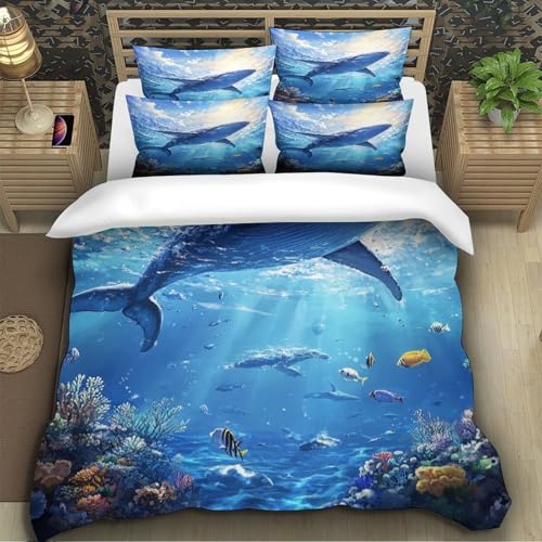 Parure de lit 140x200 ocean housse de couette microfibre fermeture eclair